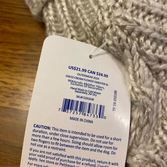 Top Paw Taupe/Silver Cable Knit Dog Sweater with Flowers Large - Picture 4 of 4